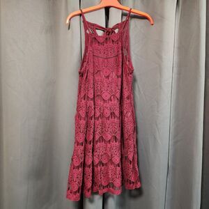 SPEECHLESS Womens Burgundy Tie Sleeveless Halter Short Shift Dress Juniors XL